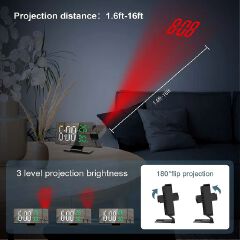 LED Digital Alarm Clock Bedroom Electric Alarm Clock with Projection FM Radio Time Projector Bedroom Bedside Clock