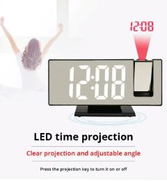 LED Digital Alarm Clock Bedroom Electric Alarm Clock with Projection FM Radio Time Projector Bedroom Bedside Clock