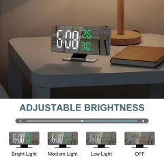 LED Digital Alarm Clock Bedroom Electric Alarm Clock with Projection FM Radio Time Projector Bedroom Bedside Clock