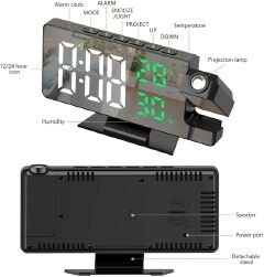 LED Digital Alarm Clock Bedroom Electric Alarm Clock with Projection FM Radio Time Projector Bedroom Bedside Clock