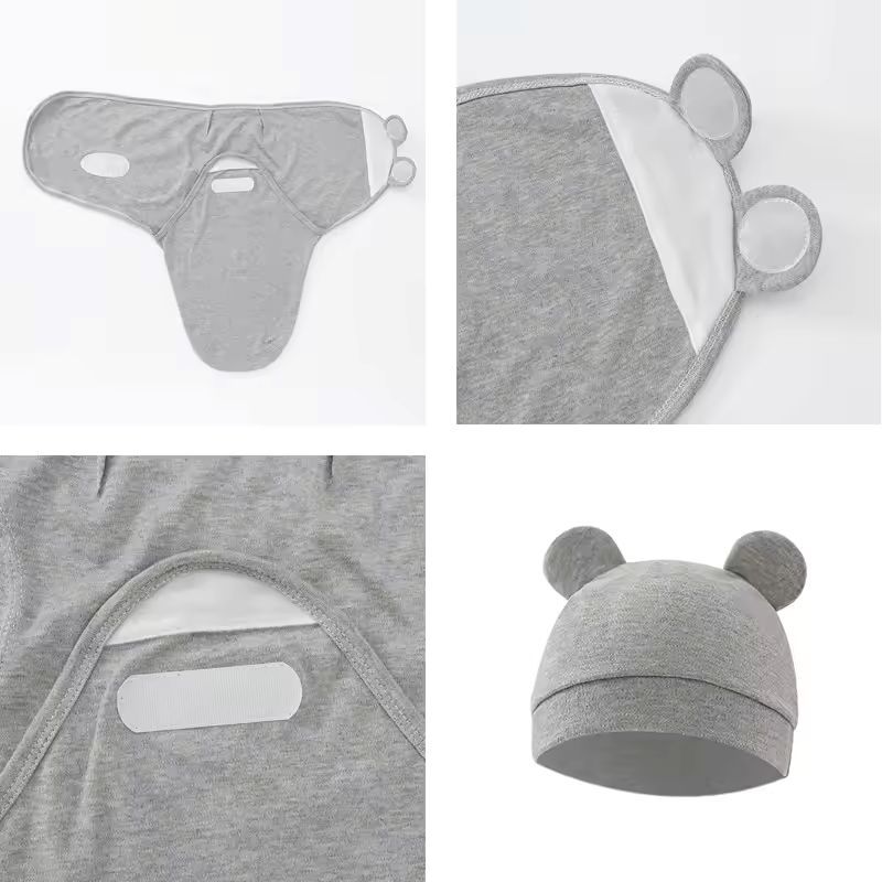 Newborn Sleeping Bag Hat Set Cotton Baby Swaddle Blanket Wrap Adjustable New Born Sleep Sack Infant Sleepwear 0-6M