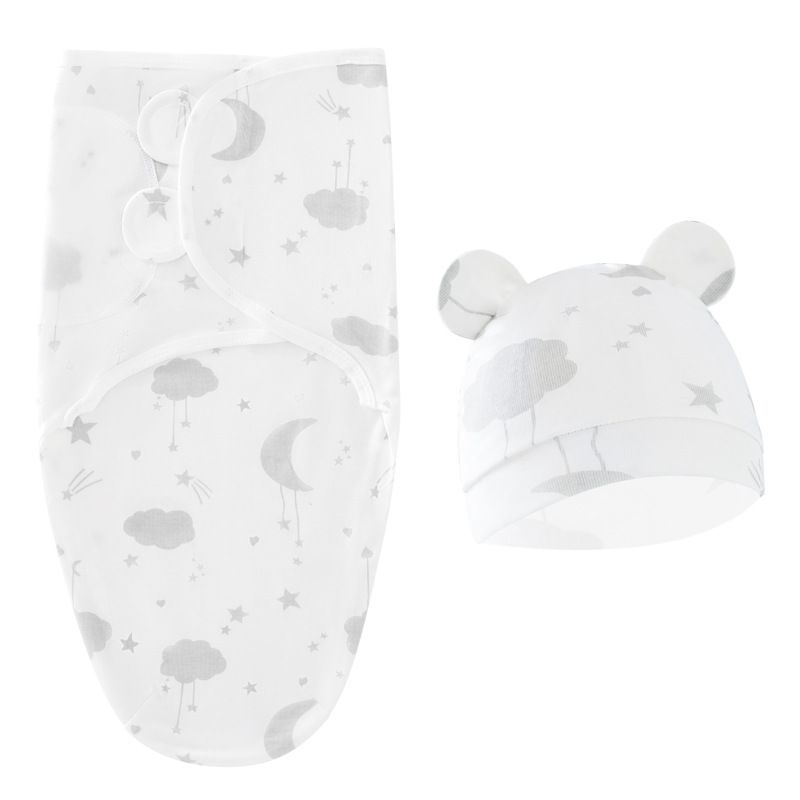 Newborn Sleeping Bag Hat Set Cotton Baby Swaddle Blanket Wrap Adjustable New Born Sleep Sack Infant Sleepwear 0-6M