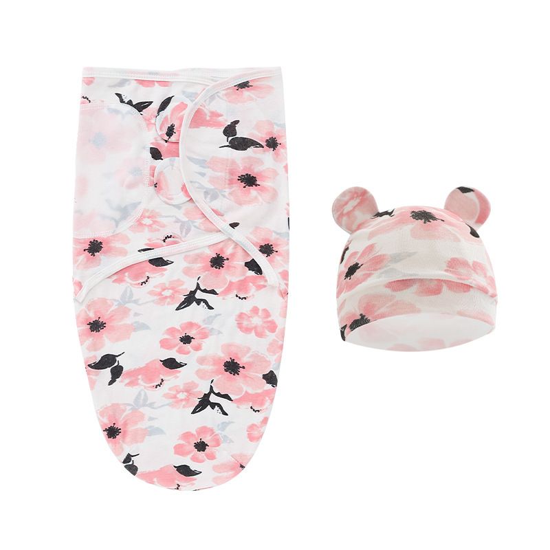 Newborn Sleeping Bag Hat Set Cotton Baby Swaddle Blanket Wrap Adjustable New Born Sleep Sack Infant Sleepwear 0-6M