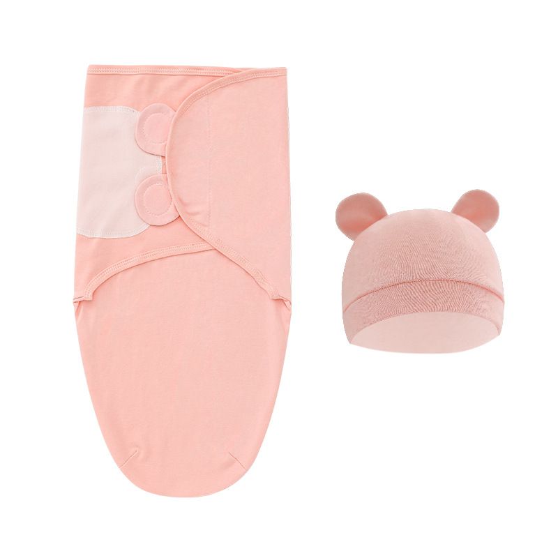 Newborn Sleeping Bag Hat Set Cotton Baby Swaddle Blanket Wrap Adjustable New Born Sleep Sack Infant Sleepwear 0-6M