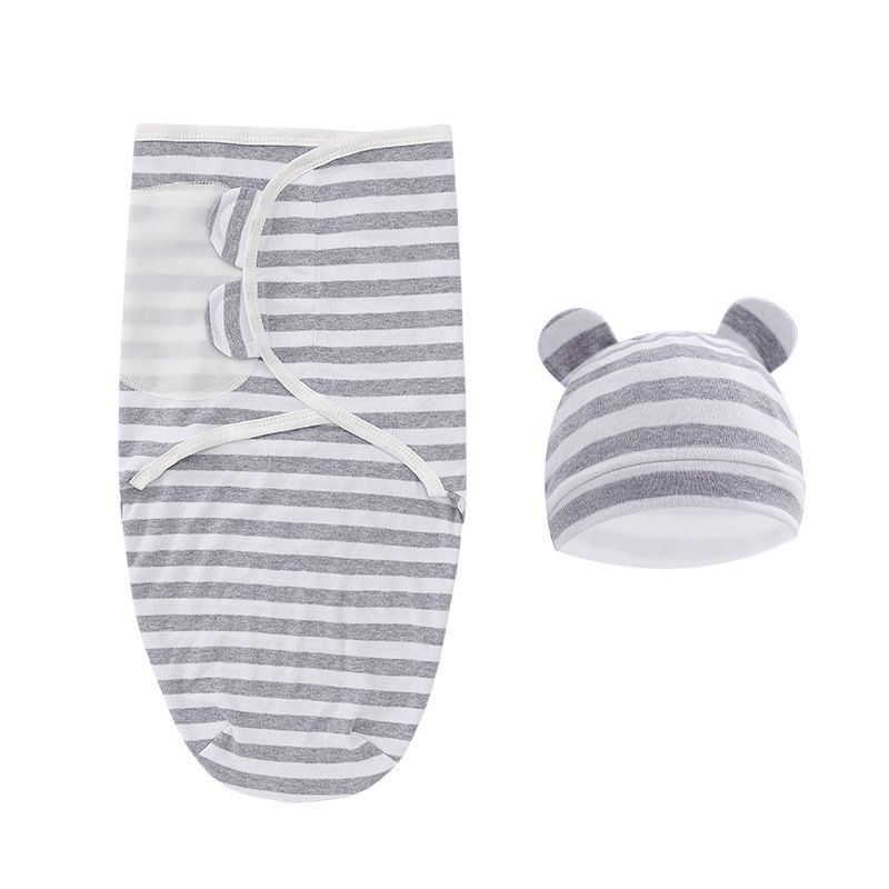 Newborn Sleeping Bag Hat Set Cotton Baby Swaddle Blanket Wrap Adjustable New Born Sleep Sack Infant Sleepwear 0-6M