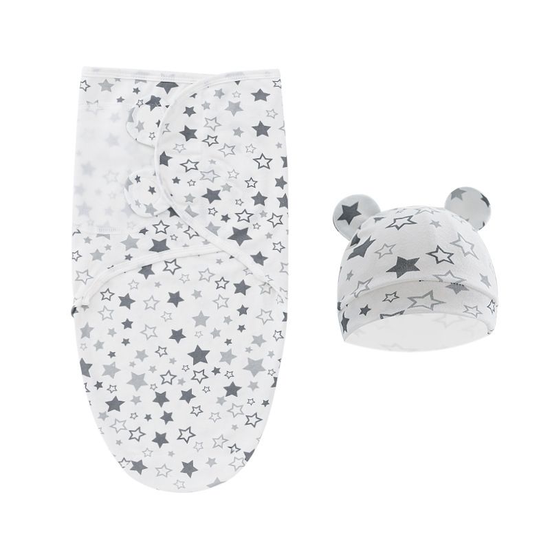 Newborn Sleeping Bag Hat Set Cotton Baby Swaddle Blanket Wrap Adjustable New Born Sleep Sack Infant Sleepwear 0-6M