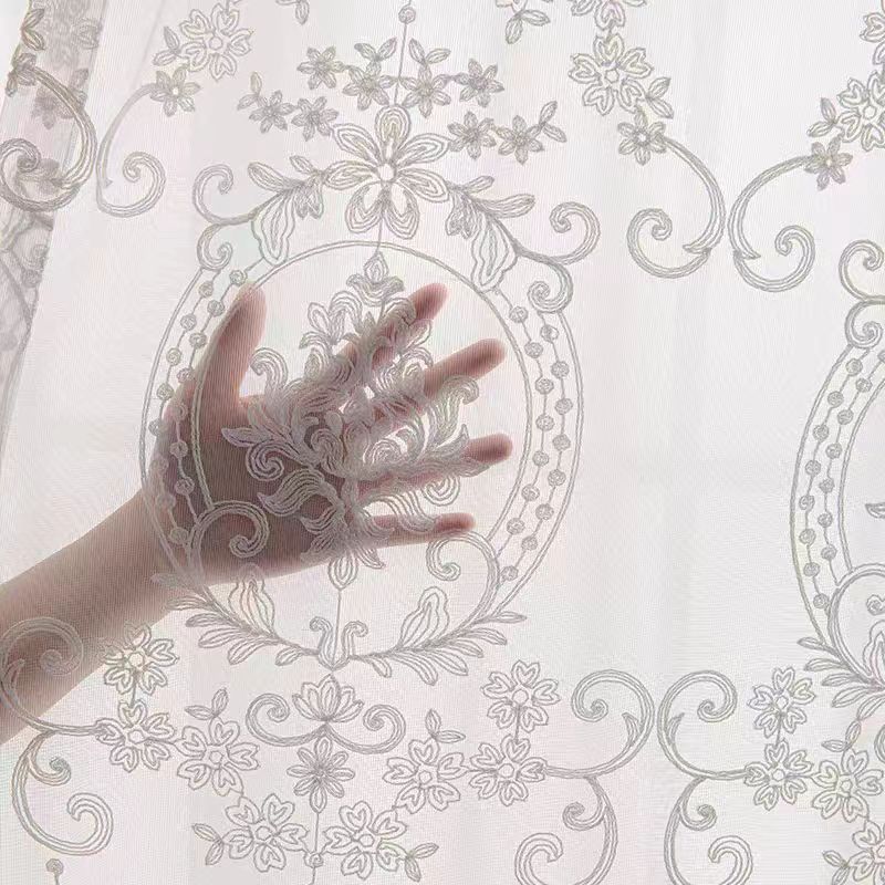 Sheer Curtains White Embroidered Floral Voile Drapes for Living room, Bedroom