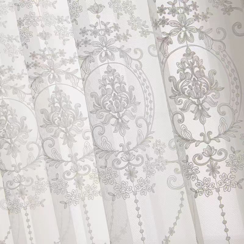 Sheer Curtains White Embroidered Floral Voile Drapes for Living room, Bedroom