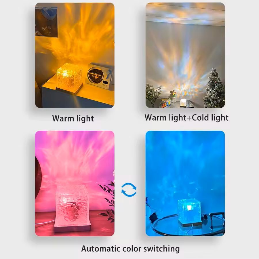 Dynamic Rotating Water Ripple Projector Night Light 16 Colors Flame Crystal Lamp for Living Room Study Bedroom Dynamic Rotating