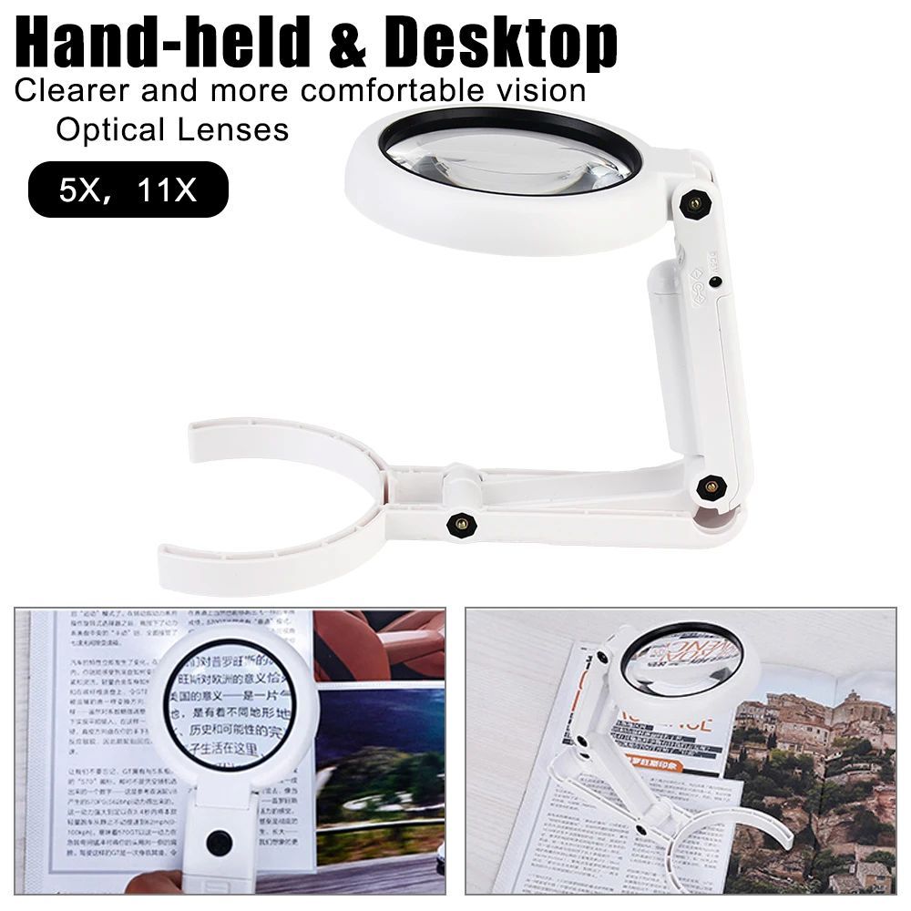 Foldable with 8 LED Light 5x 11x Stand Desk for Jewelry Appraisal Reading Repair Magnifying Glass Portable Hand-held
