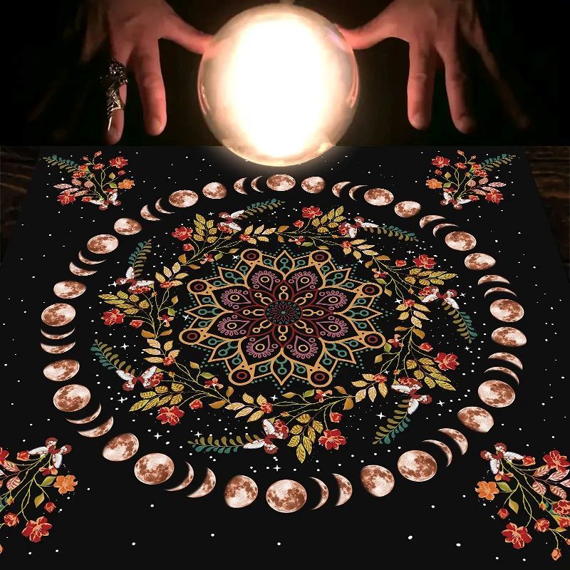1PC Moonlight Flower Tarot Card Table Cloth, Altar Card Mat, Witchcraft Astrology Supplies Decorative Card Mat
