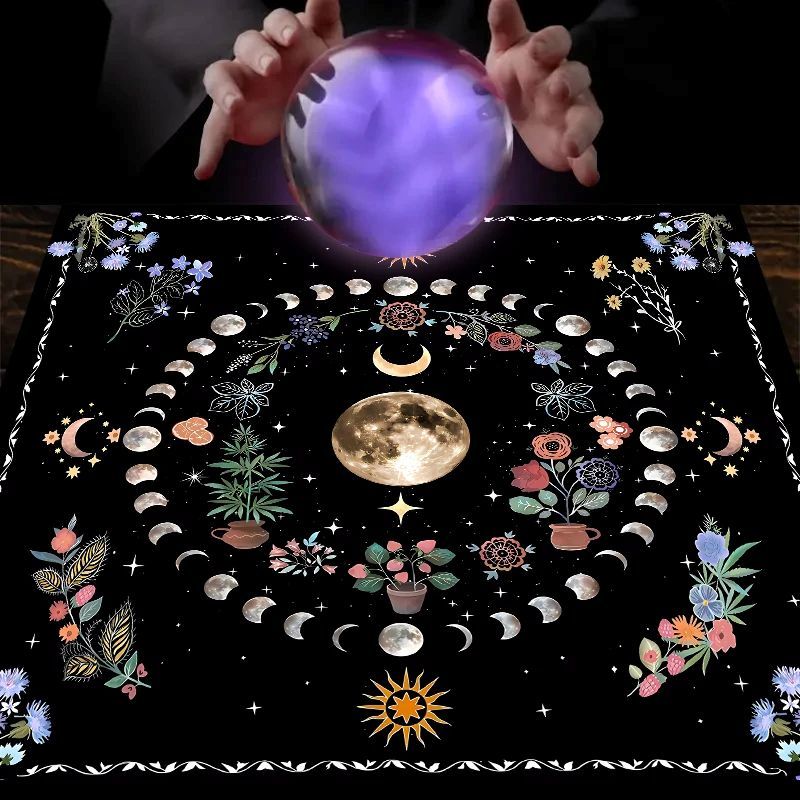 1PC Moonlight Flower Tarot Card Table Cloth, Altar Card Mat, Witchcraft Astrology Supplies Decorative Card Mat