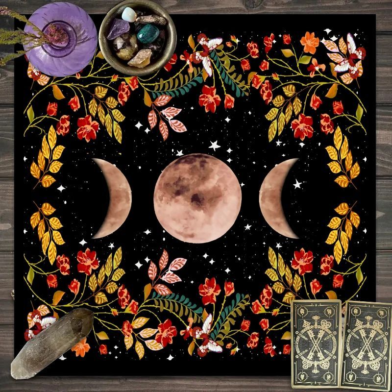 1PC Moonlight Flower Tarot Card Table Cloth, Altar Card Mat, Witchcraft Astrology Supplies Decorative Card Mat