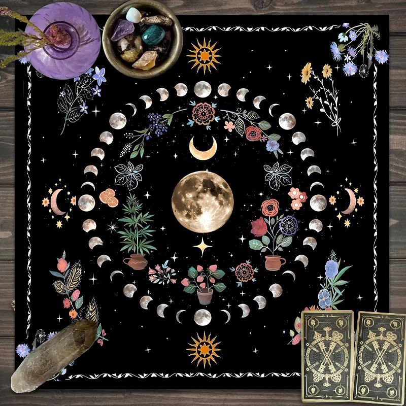 1PC Moonlight Flower Tarot Card Table Cloth, Altar Card Mat, Witchcraft Astrology Supplies Decorative Card Mat
