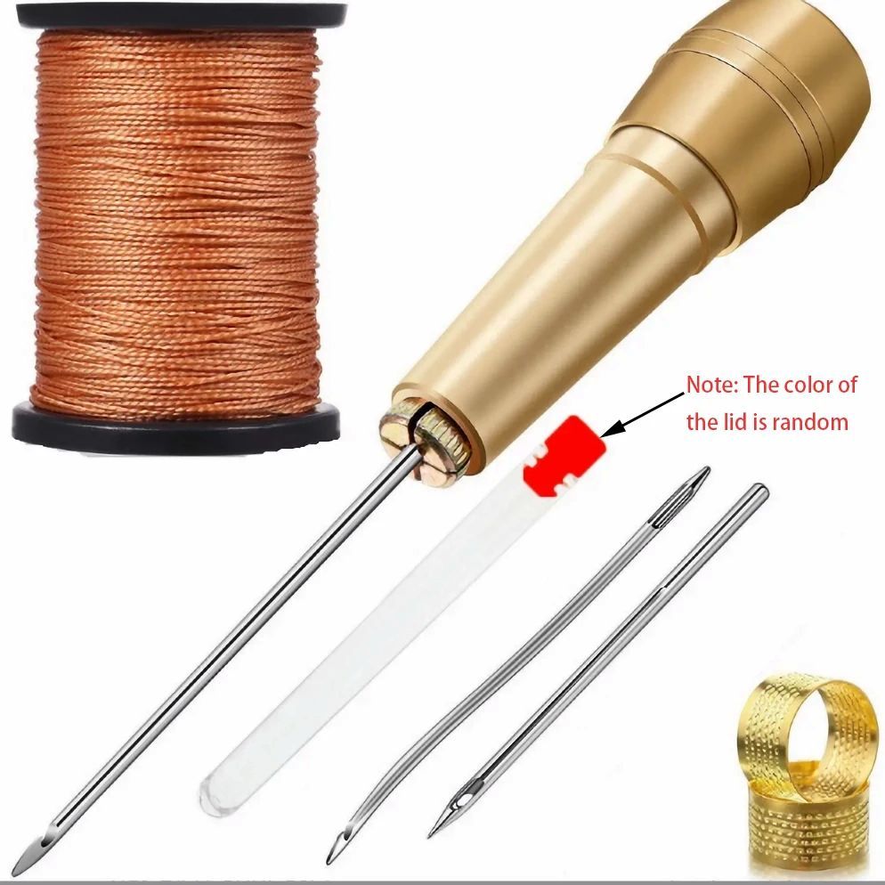 8PC Leather Sewing Kit DIY Leather Sewing Awl Needle With Copper Handle Set Leather Canvas Tent Shoes Repairing Tool W/Nylon Thread