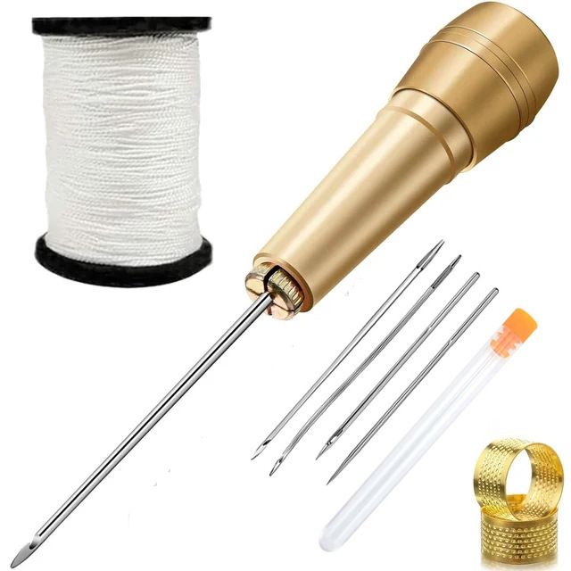 8PC Leather Sewing Kit DIY Leather Sewing Awl Needle With Copper Handle Set Leather Canvas Tent Shoes Repairing Tool W/Nylon Thread