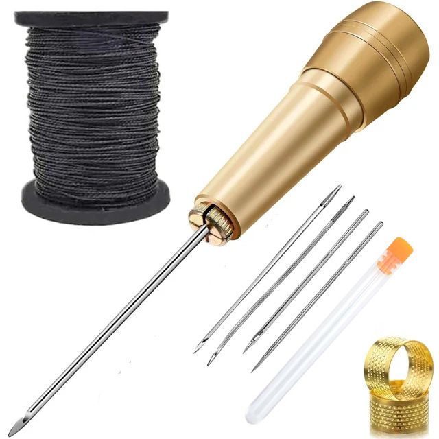 8PC Leather Sewing Kit DIY Leather Sewing Awl Needle With Copper Handle Set Leather Canvas Tent Shoes Repairing Tool W/Nylon Thread