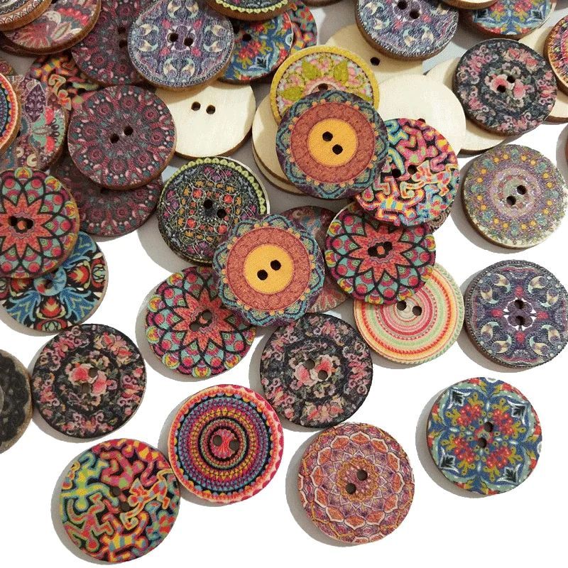 100pcs Retro Wooden Buttons 2 Holes Handwork Sewing Scrapbook Clothing Bosian Style Button DIY Crafts Accessories Decor