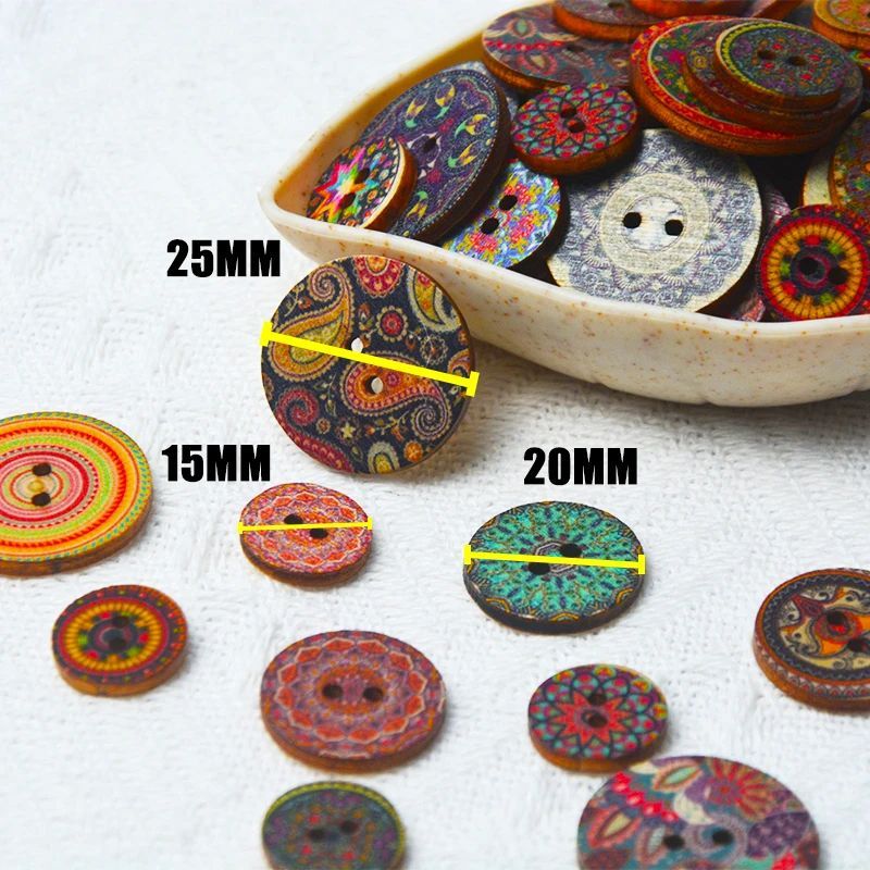 100pcs Retro Wooden Buttons 2 Holes Handwork Sewing Scrapbook Clothing Bosian Style Button DIY Crafts Accessories Decor