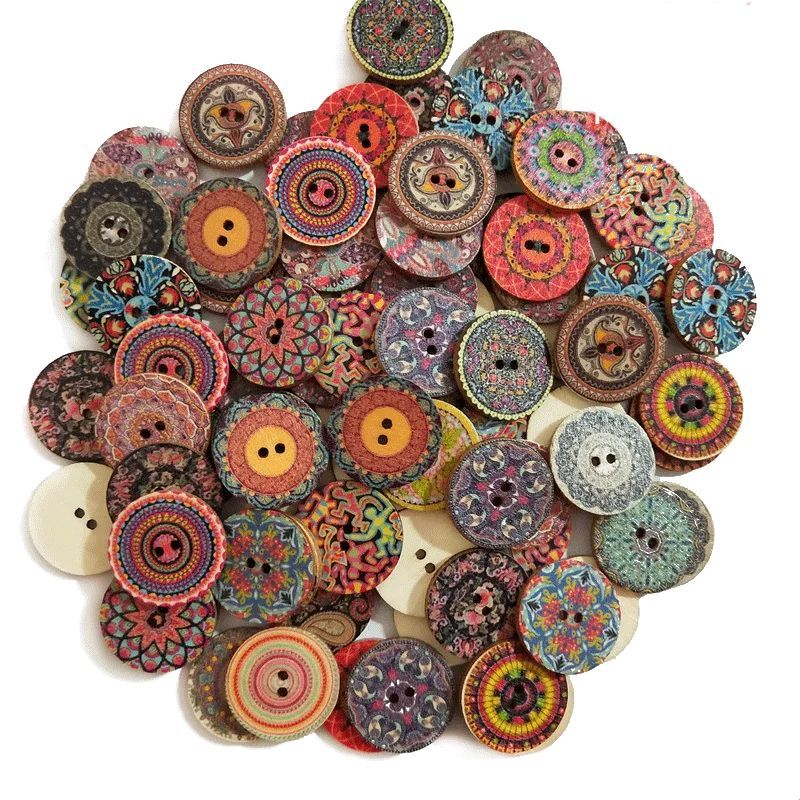 100pcs Retro Wooden Buttons 2 Holes Handwork Sewing Scrapbook Clothing Bosian Style Button DIY Crafts Accessories Decor