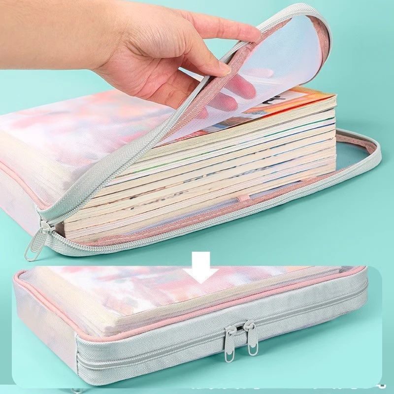 4pcs A4 Stationery Storage Bag Double-layer Mesh Zipper Bag Large Capacity Organizer Folders School Office Supplies Stationary Bag