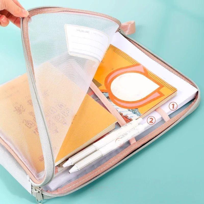 4pcs A4 Stationery Storage Bag Double-layer Mesh Zipper Bag Large Capacity Organizer Folders School Office Supplies Stationary Bag