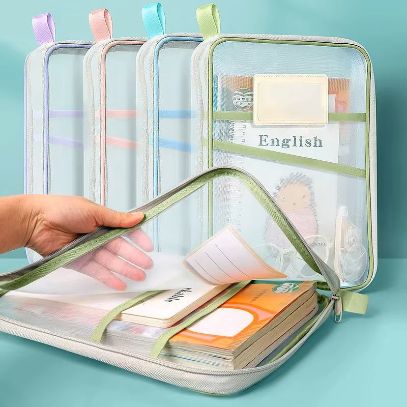 4pcs A4 Stationery Storage Bag Double-layer Mesh Zipper Bag Large Capacity Organizer Folders School Office Supplies Stationary Bag