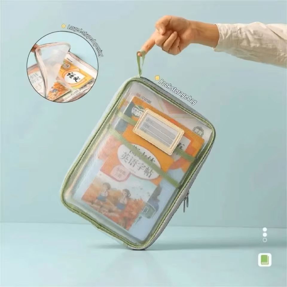 4pcs A4 Stationery Storage Bag Double-layer Mesh Zipper Bag Large Capacity Organizer Folders School Office Supplies Stationary Bag