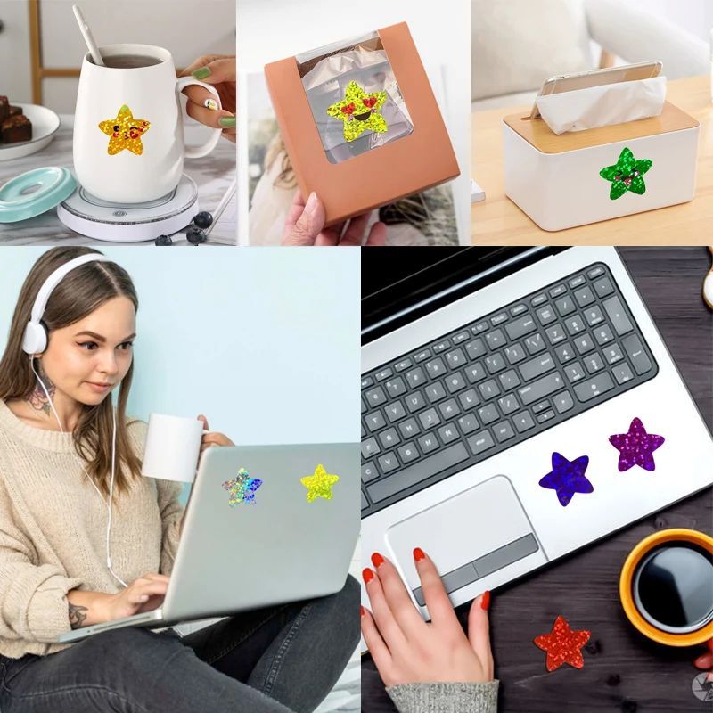 1000pcs Colorful Star Adhesive Holographic Star Stickers Zoo Farm Scrapbook Sticker Roll Labels For Kids DIY Gift Toys