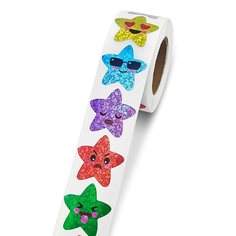 1000pcs Colorful Star Adhesive Holographic Star Stickers Zoo Farm Scrapbook Sticker Roll Labels For Kids DIY Gift Toys