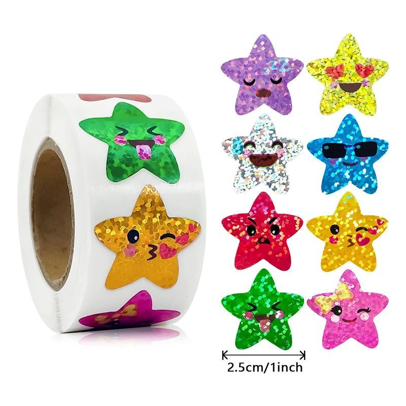 1000pcs Colorful Star Adhesive Holographic Star Stickers Zoo Farm Scrapbook Sticker Roll Labels For Kids DIY Gift Toys