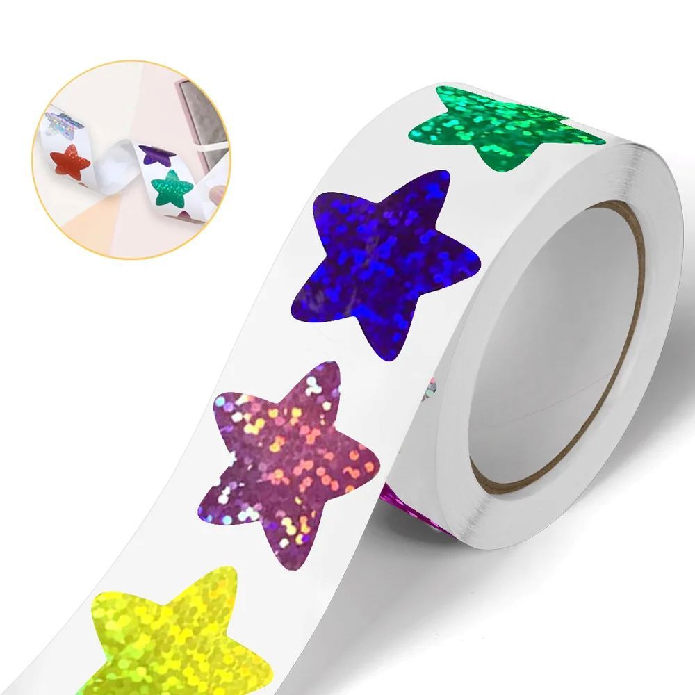 1000pcs Colorful Star Adhesive Holographic Star Stickers Zoo Farm Scrapbook Sticker Roll Labels For Kids DIY Gift Toys