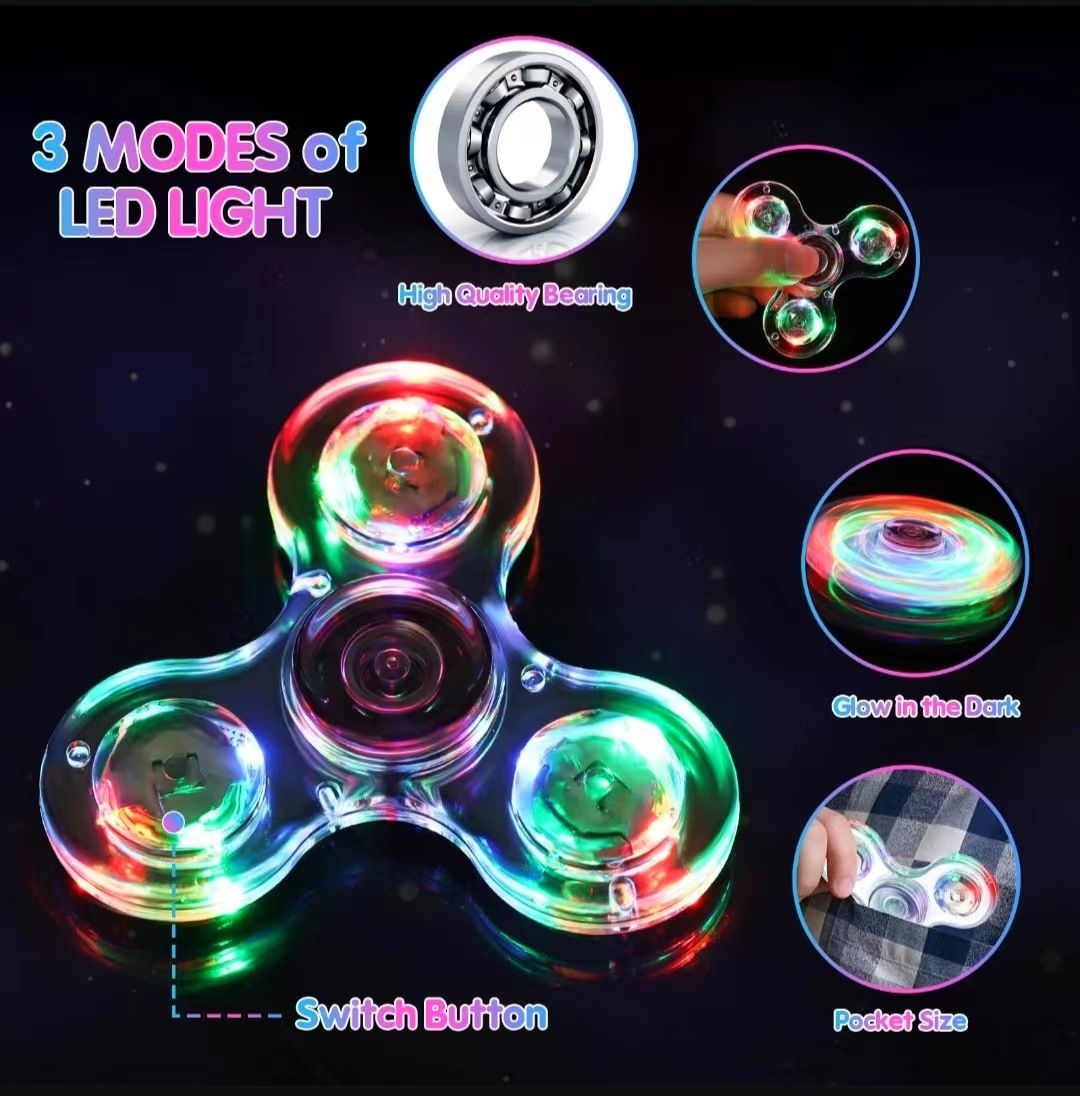 Crystal Luminous LED light Fidget Spinner Hand Top Spinners Glow in Dark EDC Stress Relief Toys Kinetic Gyroscope for Children