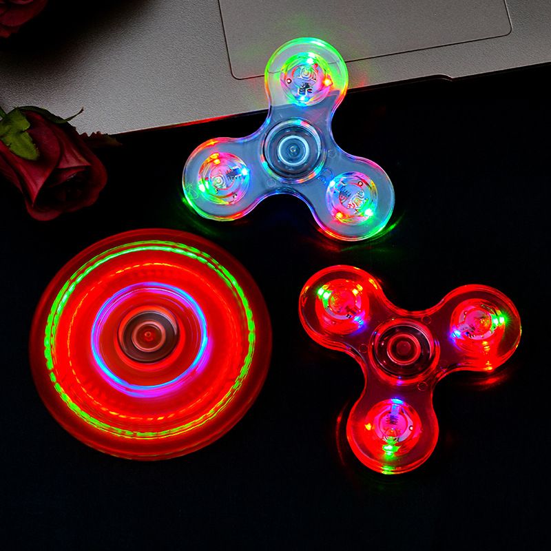 Crystal Luminous LED light Fidget Spinner Hand Top Spinners Glow in Dark EDC Stress Relief Toys Kinetic Gyroscope for Children