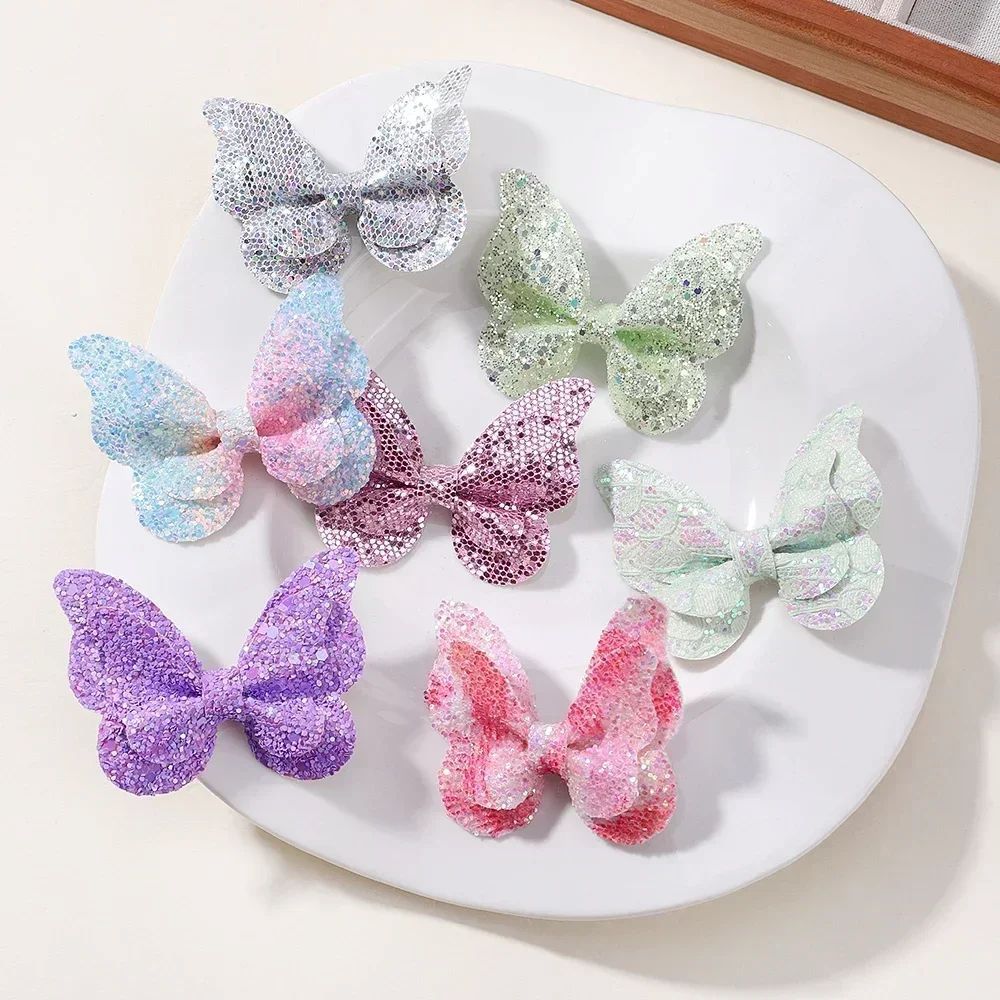 5Pcs Girls Cute Sequins Double Butterfly Hair Clip Bow Hairpins DIY Headwear Bow Decor Hairgrip Toddler Hair Accessories