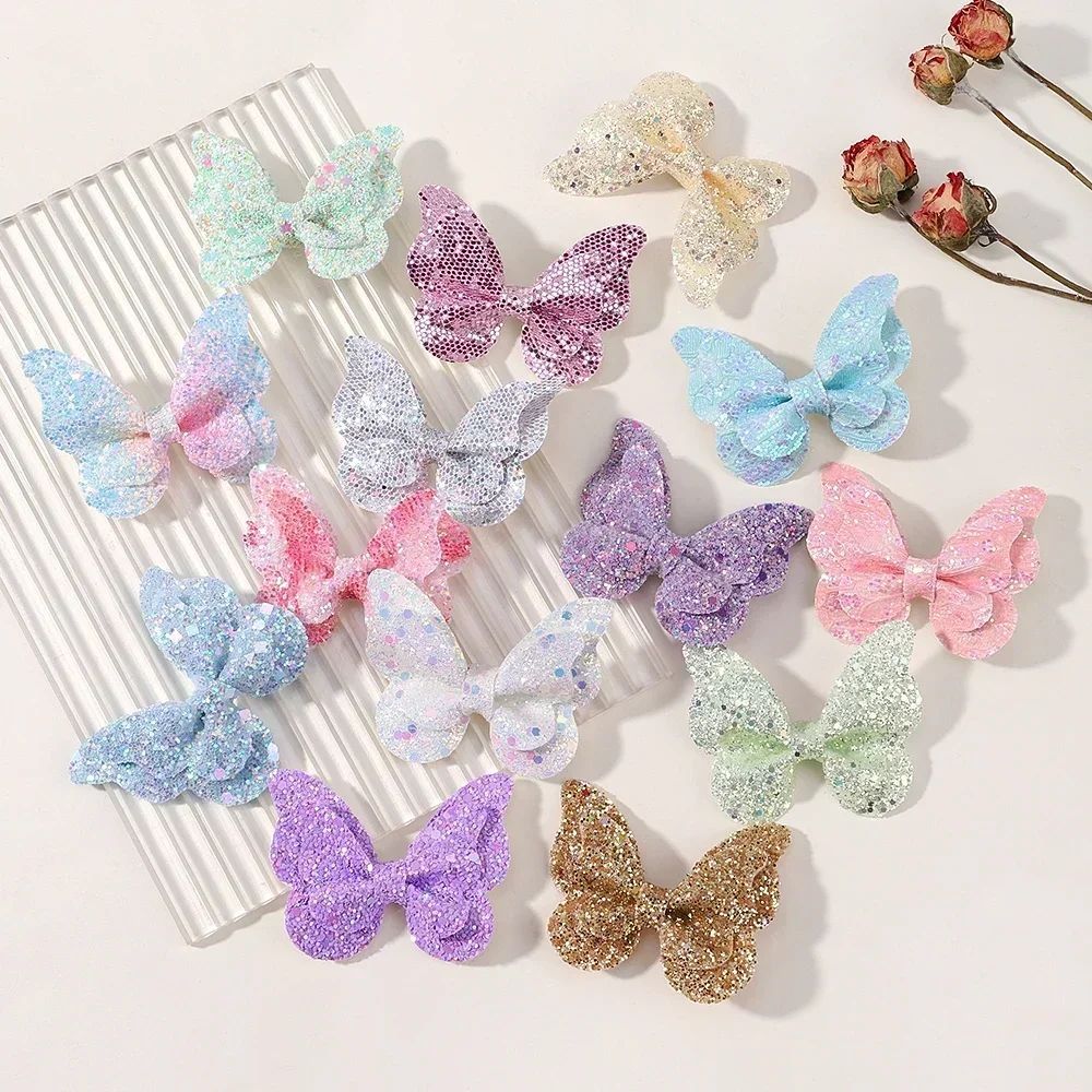 5Pcs Girls Cute Sequins Double Butterfly Hair Clip Bow Hairpins DIY Headwear Bow Decor Hairgrip Toddler Hair Accessories