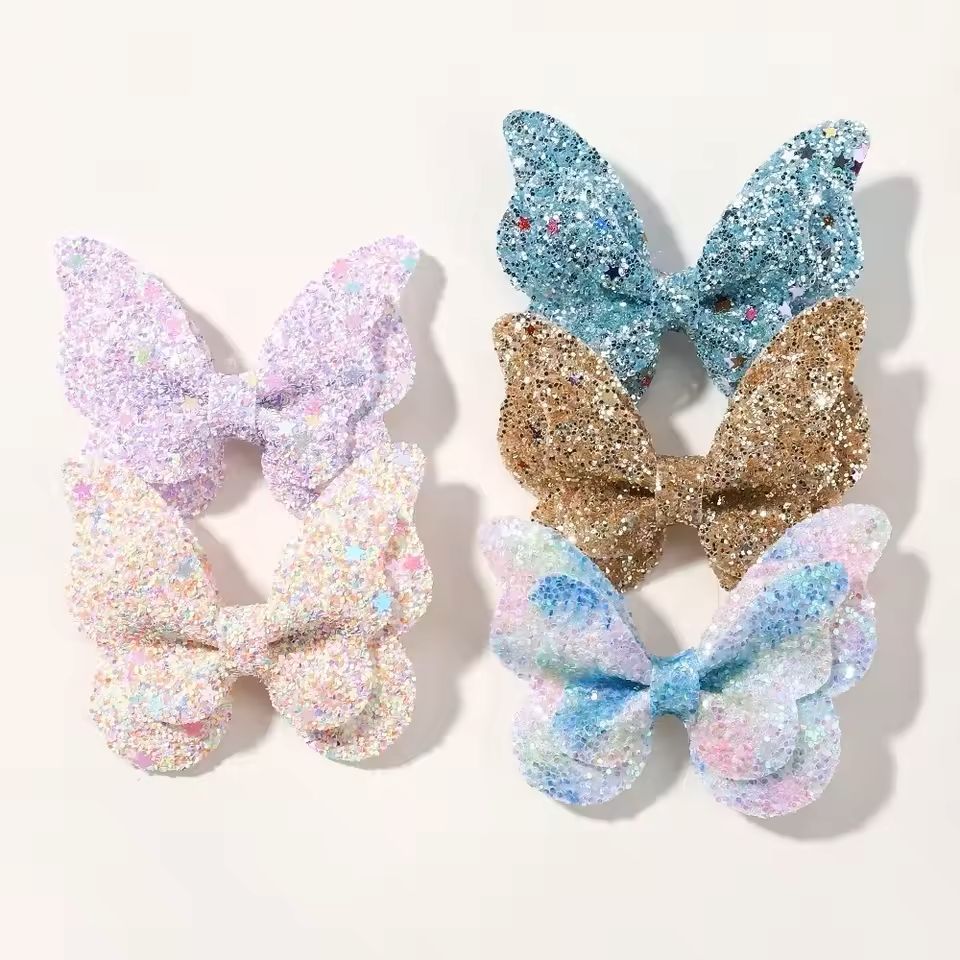 5Pcs Girls Cute Sequins Double Butterfly Hair Clip Bow Hairpins DIY Headwear Bow Decor Hairgrip Toddler Hair Accessories