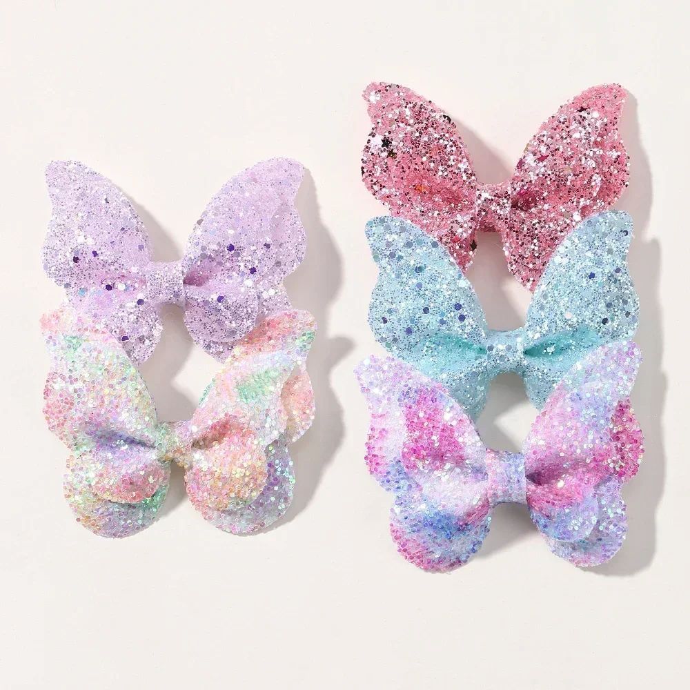 5Pcs Girls Cute Sequins Double Butterfly Hair Clip Bow Hairpins DIY Headwear Bow Decor Hairgrip Toddler Hair Accessories