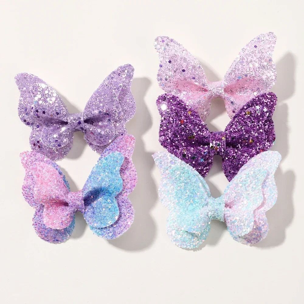 5Pcs Girls Cute Sequins Double Butterfly Hair Clip Bow Hairpins DIY Headwear Bow Decor Hairgrip Toddler Hair Accessories