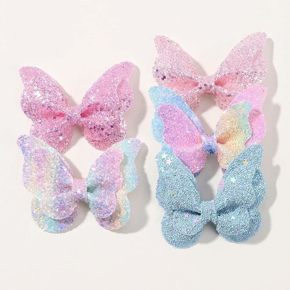 5Pcs Girls Cute Sequins Double Butterfly Hair Clip Bow Hairpins DIY Headwear Bow Decor Hairgrip Toddler Hair Accessories