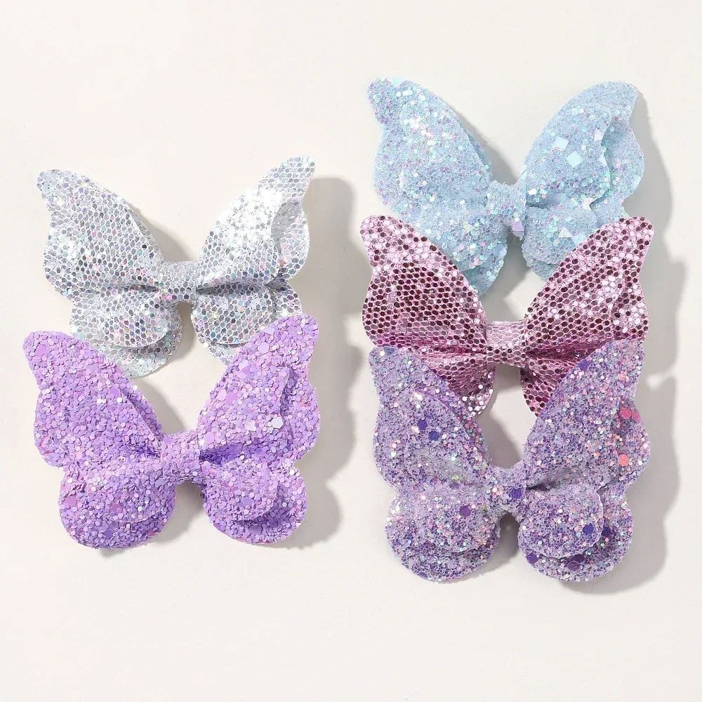 5Pcs Girls Cute Sequins Double Butterfly Hair Clip Bow Hairpins DIY Headwear Bow Decor Hairgrip Toddler Hair Accessories