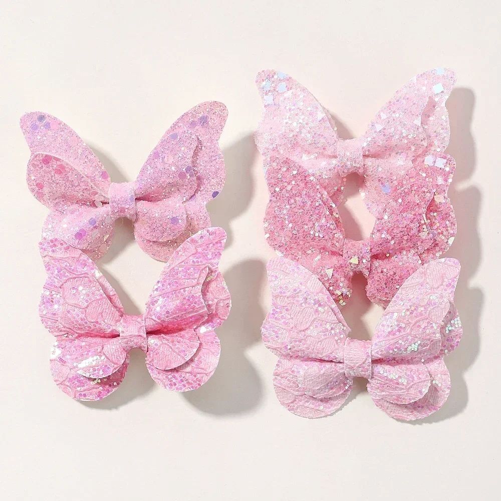 5Pcs Girls Cute Sequins Double Butterfly Hair Clip Bow Hairpins DIY Headwear Bow Decor Hairgrip Toddler Hair Accessories