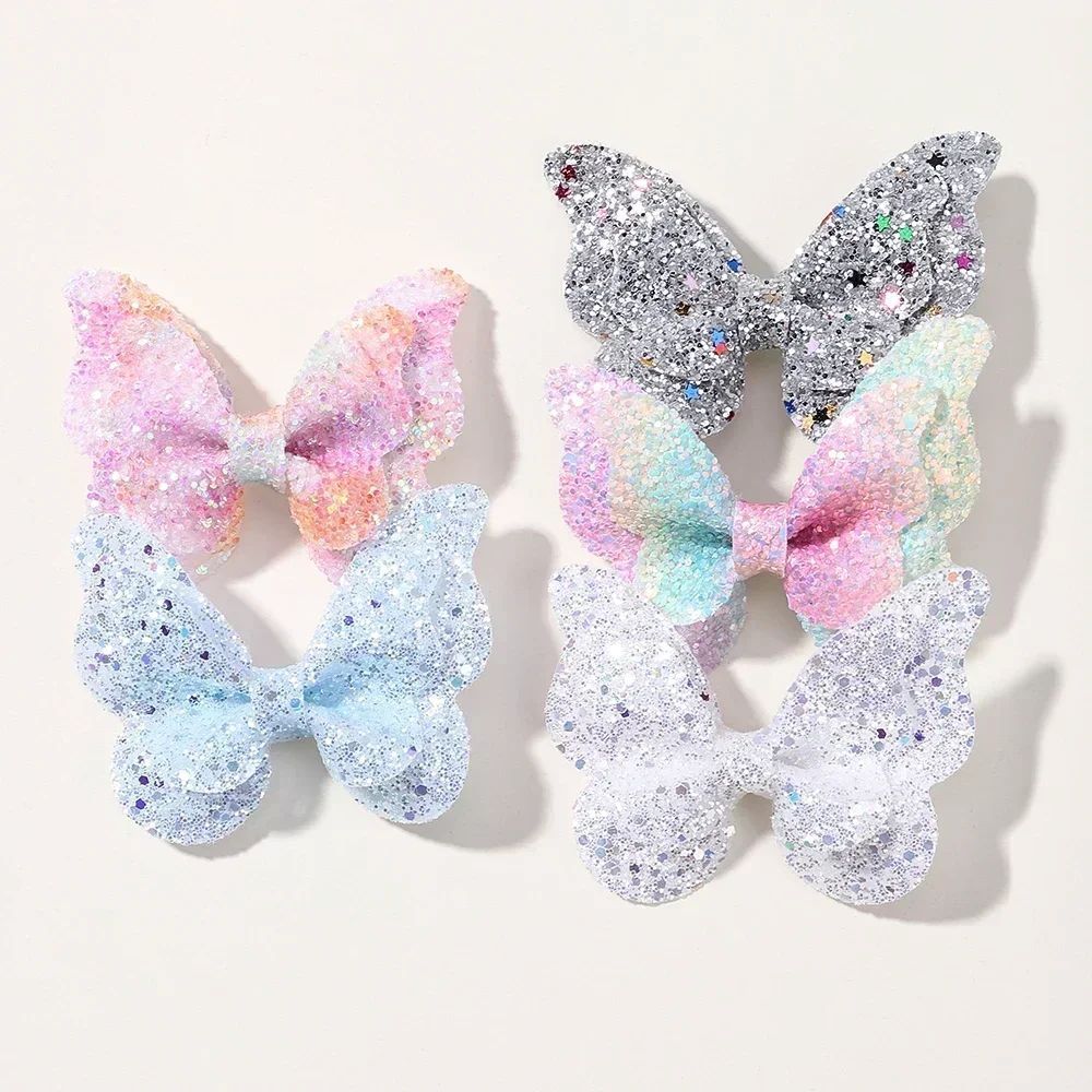 5Pcs Girls Cute Sequins Double Butterfly Hair Clip Bow Hairpins DIY Headwear Bow Decor Hairgrip Toddler Hair Accessories