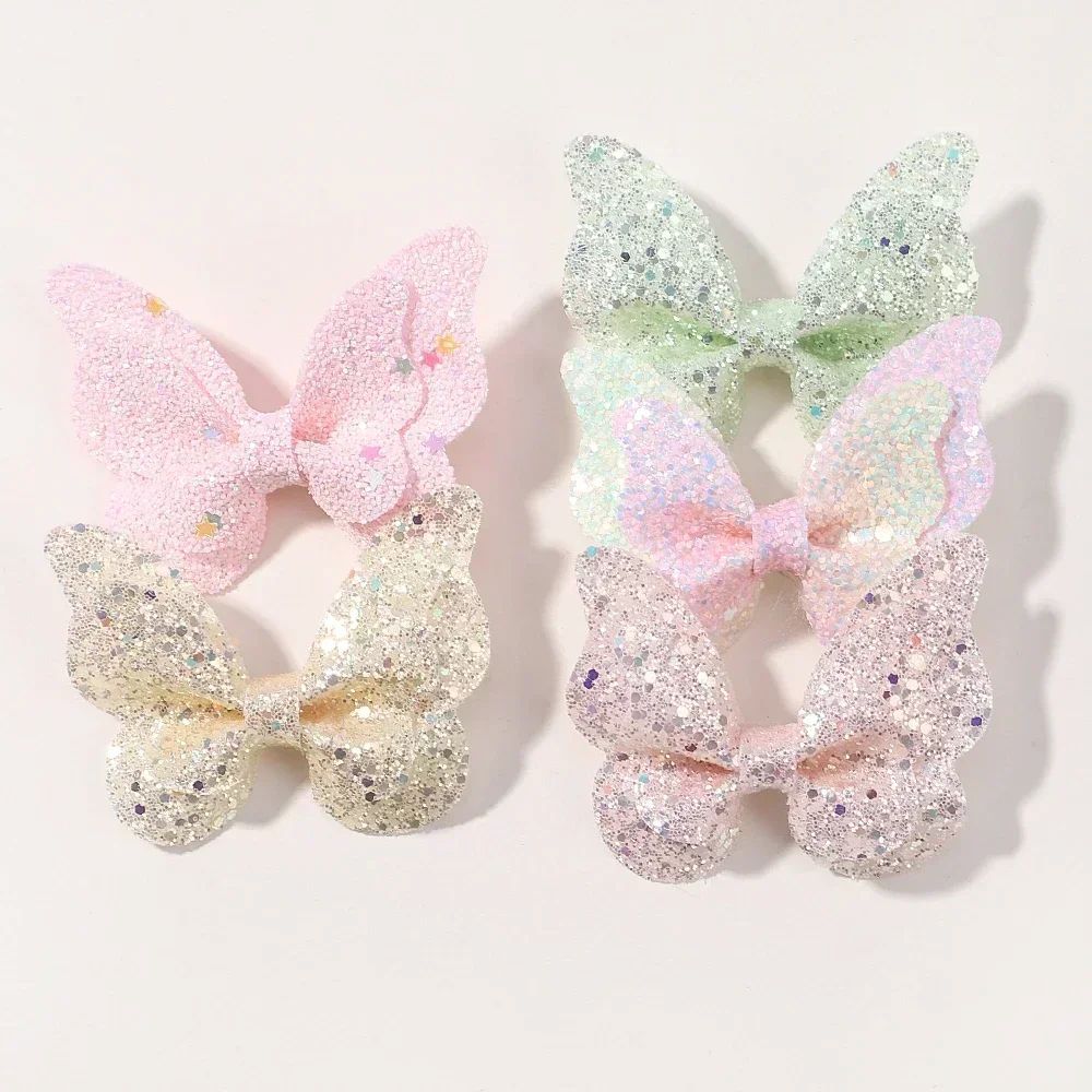 5Pcs Girls Cute Sequins Double Butterfly Hair Clip Bow Hairpins DIY Headwear Bow Decor Hairgrip Toddler Hair Accessories