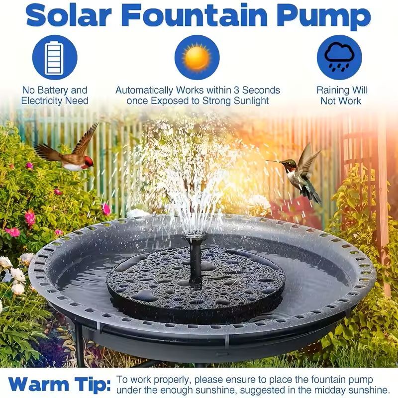 3W Solar Fountain Water Pump for Bird Bath Pond Swimming Pool Fish Tank - Outdoor Powered with 6 Nozzle Styles Garden Decor