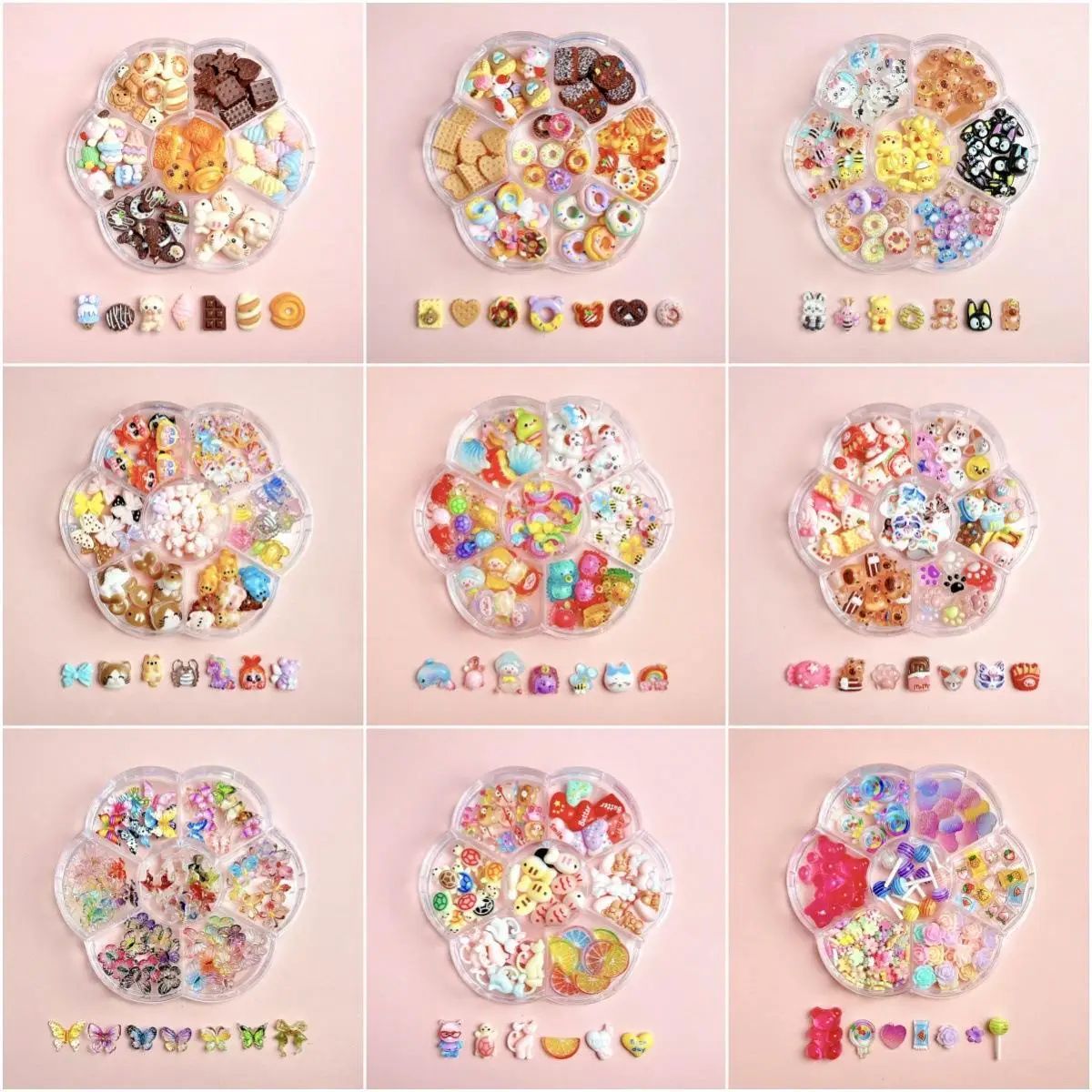 1Box Mixed Cute Simulated Dessert Candy Butterfly Nail Art Decorations 3D Resin Cartoon Cat Fish Bear Nail Charms Supplies view 3