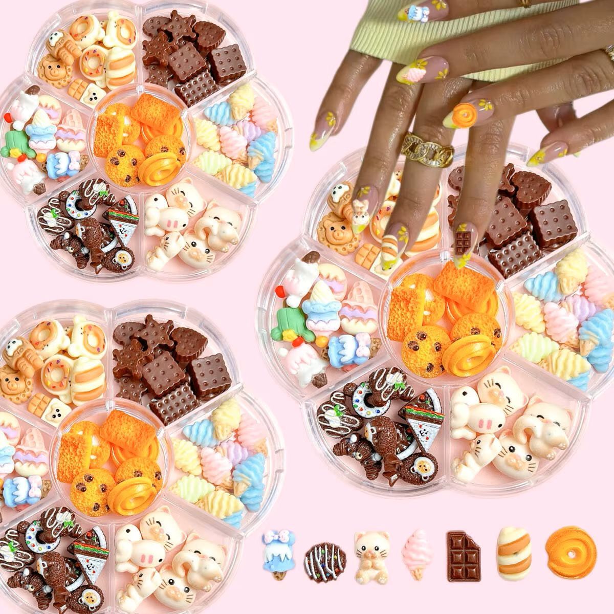 1Box Mixed Cute Simulated Dessert Candy Butterfly Nail Art Decorations 3D Resin Cartoon Cat Fish Bear Nail Charms Supplies view 4