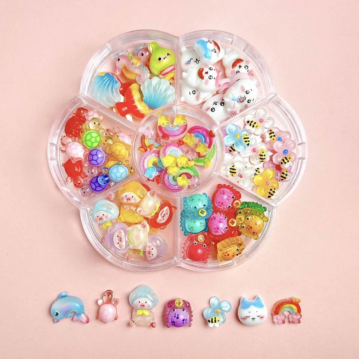 1Box Mixed Cute Simulated Dessert Candy Butterfly Nail Art Decorations 3D Resin Cartoon Cat Fish Bear Nail Charms Supplies view 7