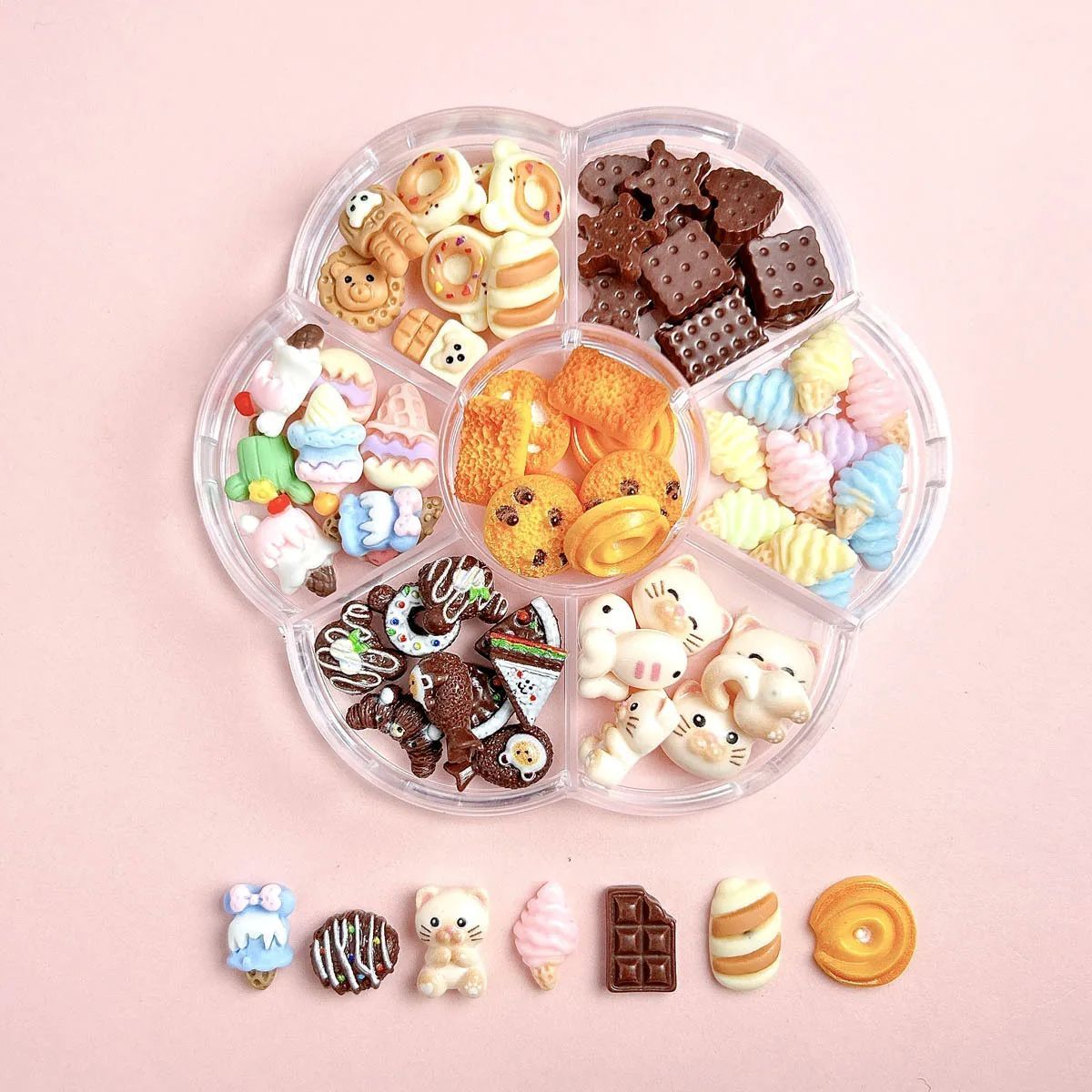 1Box Mixed Cute Simulated Dessert Candy Butterfly Nail Art Decorations 3D Resin Cartoon Cat Fish Bear Nail Charms Supplies view 8