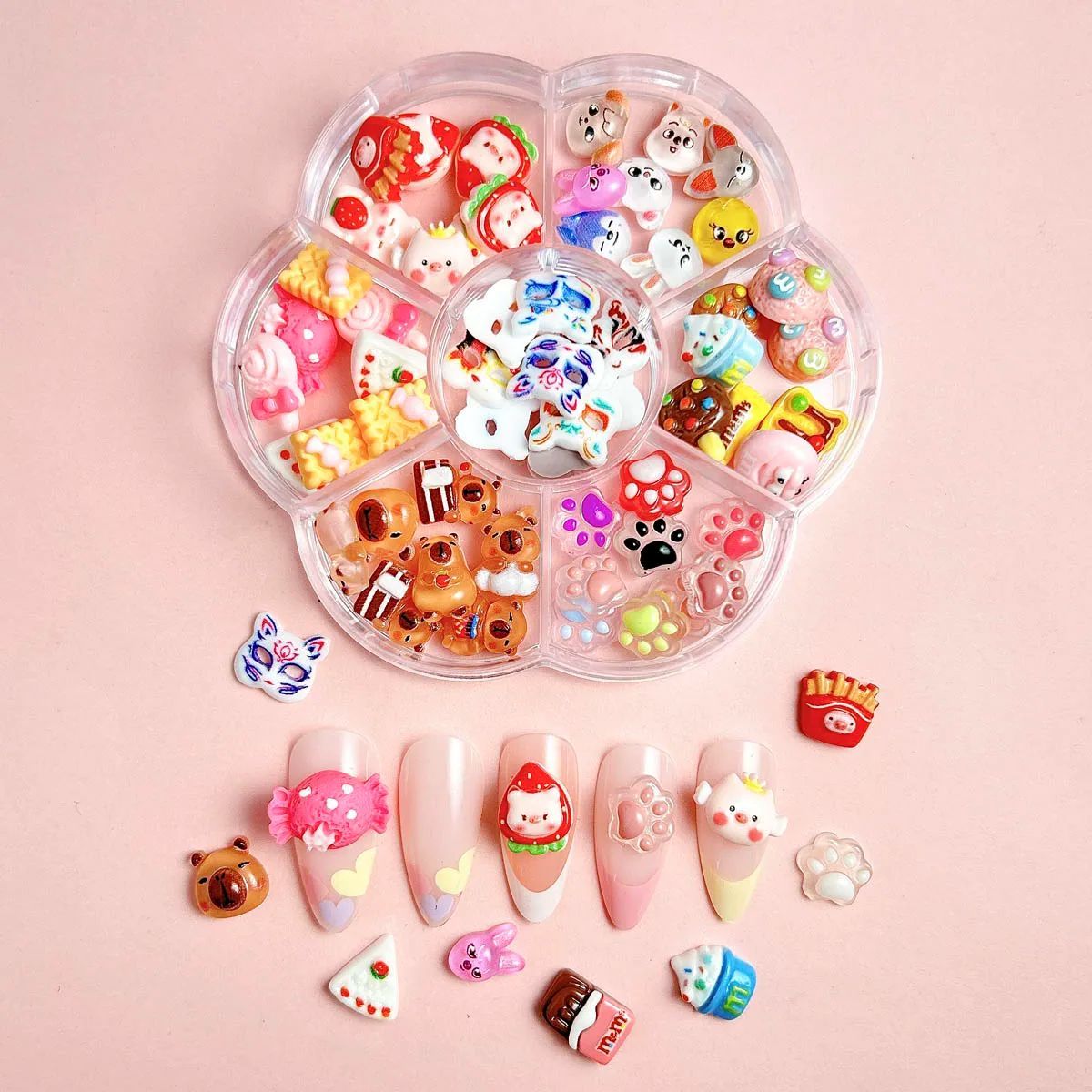 1Box Mixed Cute Simulated Dessert Candy Butterfly Nail Art Decorations 3D Resin Cartoon Cat Fish Bear Nail Charms Supplies view 9
